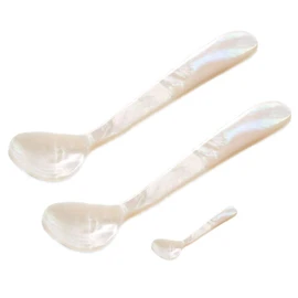 SILBERKANNE 2 x Caviar Spoons Egg Spoons L 12 cm with Salt Spoon 6 cm Made of Mother of Pearl Set of 3 in Premium Processing