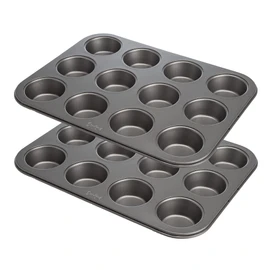 Goodful Nonstick Muffin Pan Set, Heavy Duty Carbon Steel with Quick Release Coating, Made without PFOA, Dishwasher Safe, 2-Pack Bakeware Set, 12-Cup, Gray