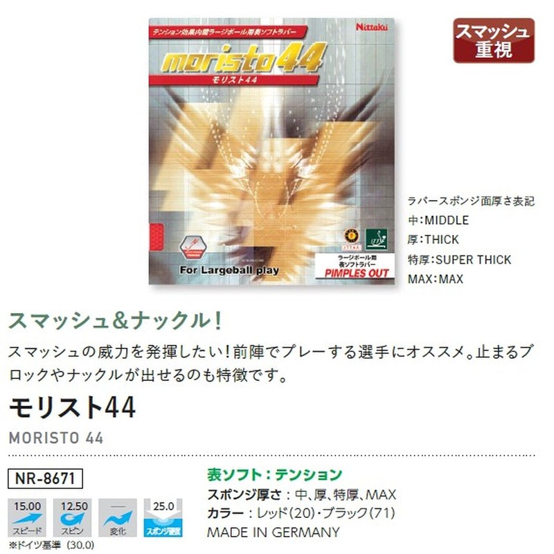 Nittaku NR8671 Table Tennis Rubber Morist 44 Red MAX