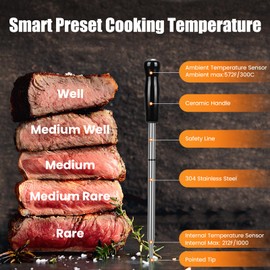 Smart Wireless Meat Thermometer with Bluetooth & Multifunctional APP-Enabled, 500FT Bluetooth Meat Thermometer for Kitchen Cooking BBQ, Smoker, Rotisserie, Gas Oven, Grill (Black Booster)