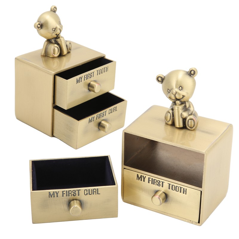 Tooth Box Metal Cute BearShape Storage Case with 2 Drawers