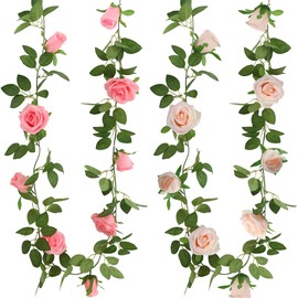 GREENTIME - Guirnalda de flores artificiales de 13 pies, 9 cabezas, guirnalda de rosas para boda, arco, mesa, centro de mesa, sala de arreglo, decoración de cumpleaños (rosa y rosa oscuro)