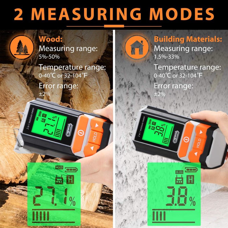 Wood Moisture Meter, 2 in 1 Pin & Pinless Moisture