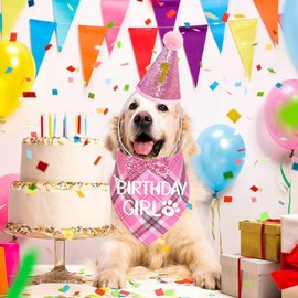 STMK Dog Birthday Outfits, Multi Size Dog Birthday Hat Dog Birthday Girl Bandana Bow Tie Birthday Numbers for Large Extra Large Dogs Pets (Pink, X-Large)