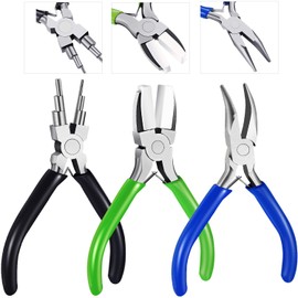 Mudder 3 Pieces Jewelry Pliers Set Includes 6-in-1 Bail Making Looping Nylon Nose Bent Nose Pliers for DIY Jewelry Beading Making Crafts Tool Wedding Easter Day Supplies