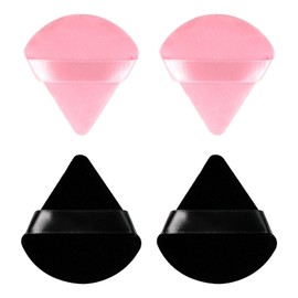 Henyall Powder Puff,Triangle Powder Puffs for Pressed Pówder,Reusable Makeup Púff Triangle Soft Pówder Sponge,Wet Dry Dual-Use Facial Make Up Sponges for Loose/Pressed Foundation (4Pcs Black + Pink)