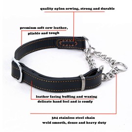 Love Dream Martingale Collars for Dogs, Leather Training Dog Collar, Stainless Steel Chain Anti-Escape No Pull Dog Collar for Medium Large Dogs (S(11.8"-16.9"), Black)