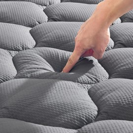 SONIVE Quilted Fitted Mattress Pad - Premium Zoned Noiseless Mattress Cover for College Dorm, Breathable Fluffy Thick Mattress Topper, 8-21" Deep Pocket (Grey, Twin)