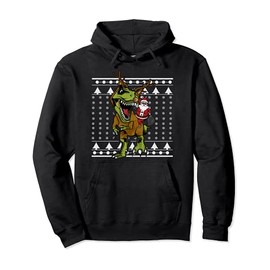 T- Rex Dino Christmas Reindeer Costume Ugly Sweater Pullover Hoodie