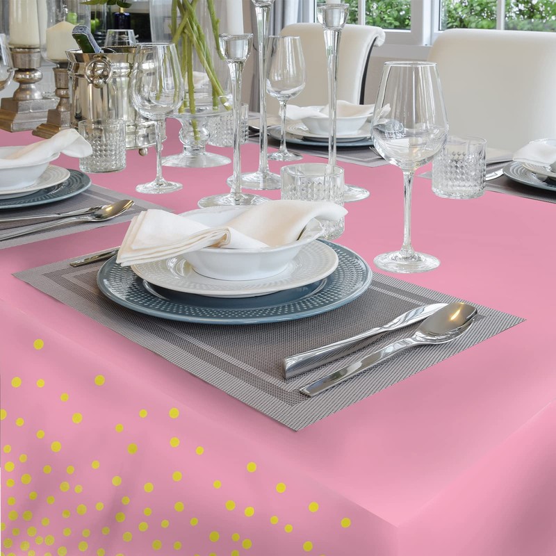 2Pcs Disposable Pink and Gold Dot Confetti Party Table Cloth