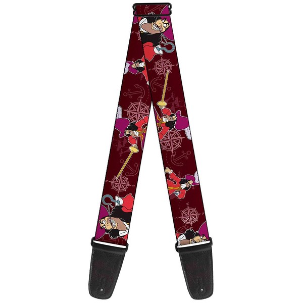Buckle-Down Guitar Strap - Captain Hook Poses/Nautical Elements Burgundy -