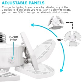 LUXRITE 2-Pack LED Garage Light 80W, 8000 Lumens, Deformable 3 Panel, 5000K Bright White, E26 Screw-in Shop Light, Adjustable, Damp Rated, ETL Listed