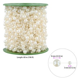 NGOSUET Pack of 2 60 m Pearl Garland, Beige, Pearl Ribbon Beaded String Pearl Necklace Decoration for DIY Crafts, Pearl Cord, Wedding, Bridal Bouquet, Table Decoration, Party Decoration