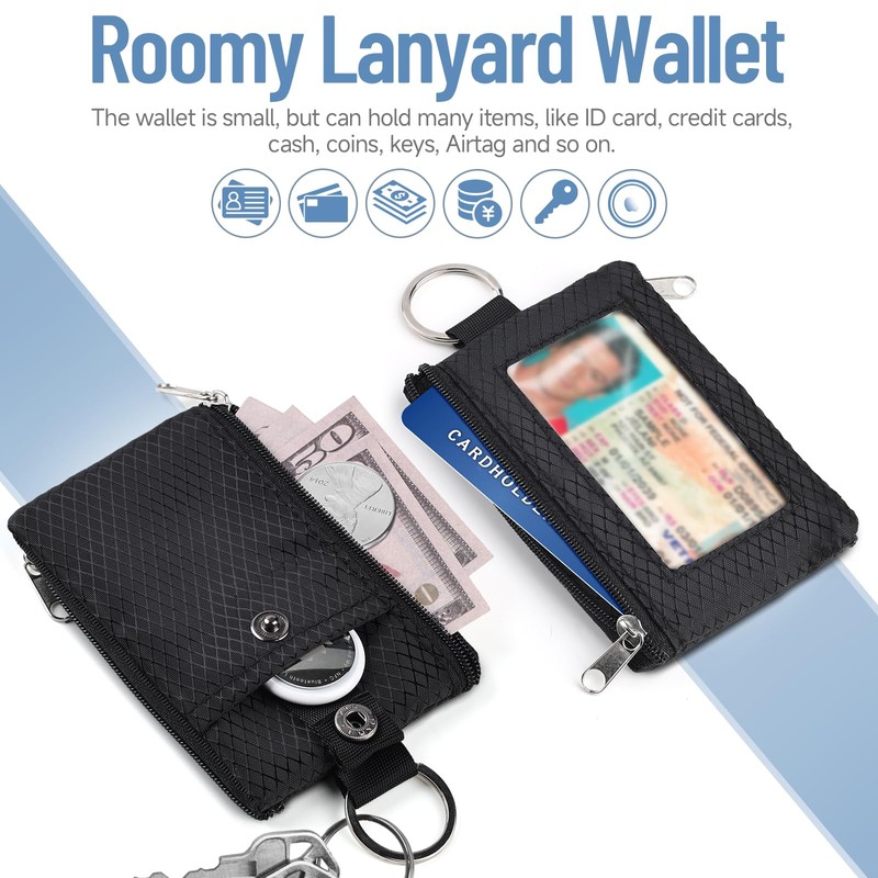 SIDESUGAR RFID Blocking Lanyard Wallet with ID Window Card Holder