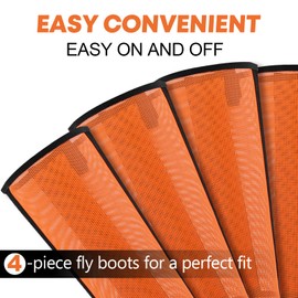 Wizbrio Premium Ventilated Horse Fly Boots & Fly Leggings Set of 4 – Loose-Fitting Fine Mesh with Stay-On Fasteners,Support Strips & Anti-Stomp Design – Breathable,Non-Slip,Sun Protection,Orange