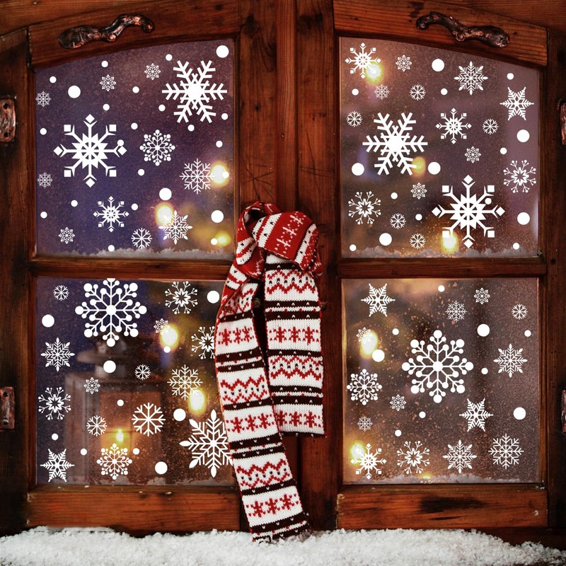 UCLEVER 480pcs Christmas Window Cling Sticker, Snowflake Santa Snowman Window