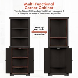 YESHOMY Corner Cabinet,Storage Cupboard with Doors,Tall Storage Cabinet with Adjustable Shelves, for Living Room,Bathroom,Kitchen,Dark Brown