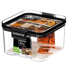 Sistema Ultra Tritan Airtight Pantry Storage Container | 460 ml Square Food Storage Container | Stackable | with Locking Clips | BPA-Free | Clear with Black Accents