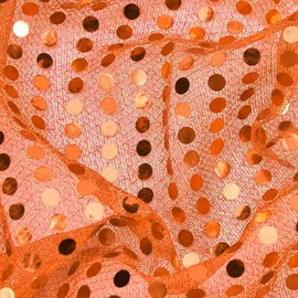 Sparkle Sequin Fabric 1m x 115cm, Orange Bling Glitter Cloth for Stage Costumes, Festival Wear & Wedding Decor, High-Shine Dot Mesh Material with Reinforced Edges