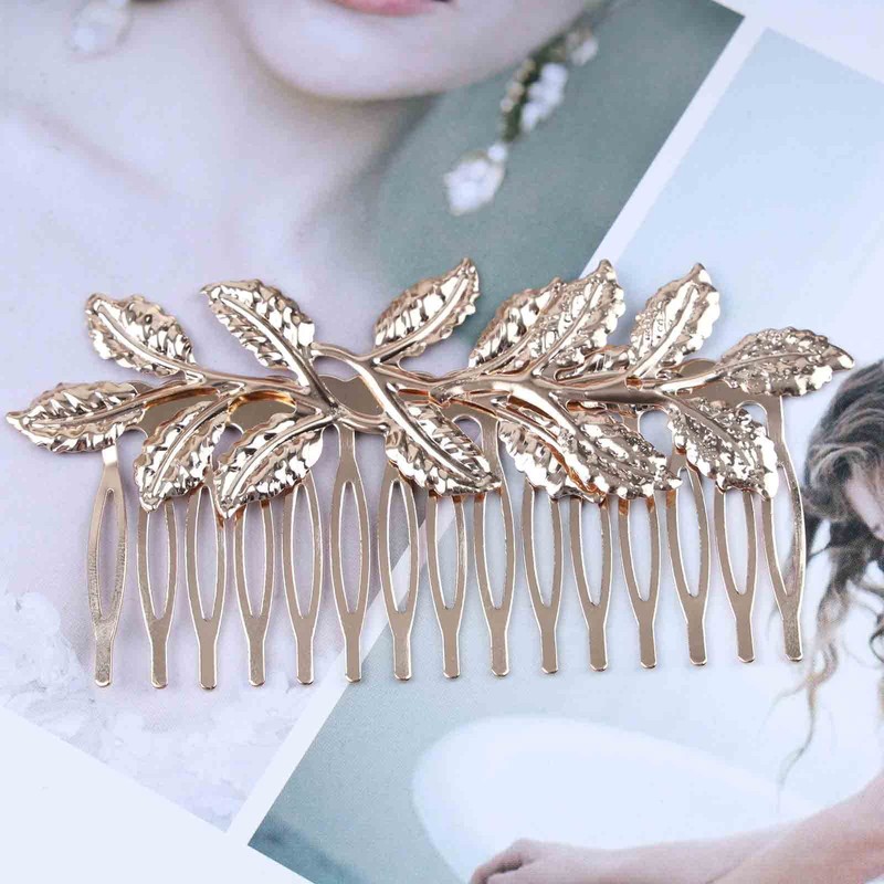 Yheakne Boho Leaf Hair Comb Gold Wedding Headwear Bridal Side