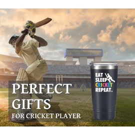 Onebttl Cricket Gifts, Cricket Presents for Men on World Cricket Day, Birthday and Christmas, 20 oz Insulated Stainless Steel Tumbler - EAT Sleep Cricket Repeat