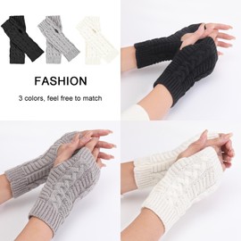 MOAZIFI 3 Pairs of Half Fingerless Gloves, Pulse Warmer, Women's Hand Warmers, Fingerless Gloves, Gloves Without Fingers, Women's Pulse Warmer, Winter Knitted Gloves, Unisex, 1