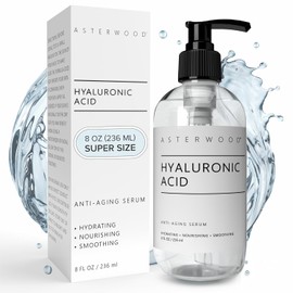 Hyaluronic Acid Serum 8 oz - 100% Pure Organic HA - Anti Aging, Anti Wrinkle - Original Face Moisturizer for Dry Skin & Fine Lines - Leaves Skin Full & Plump - ASTERWOOD NATURALS - Pump Bottle