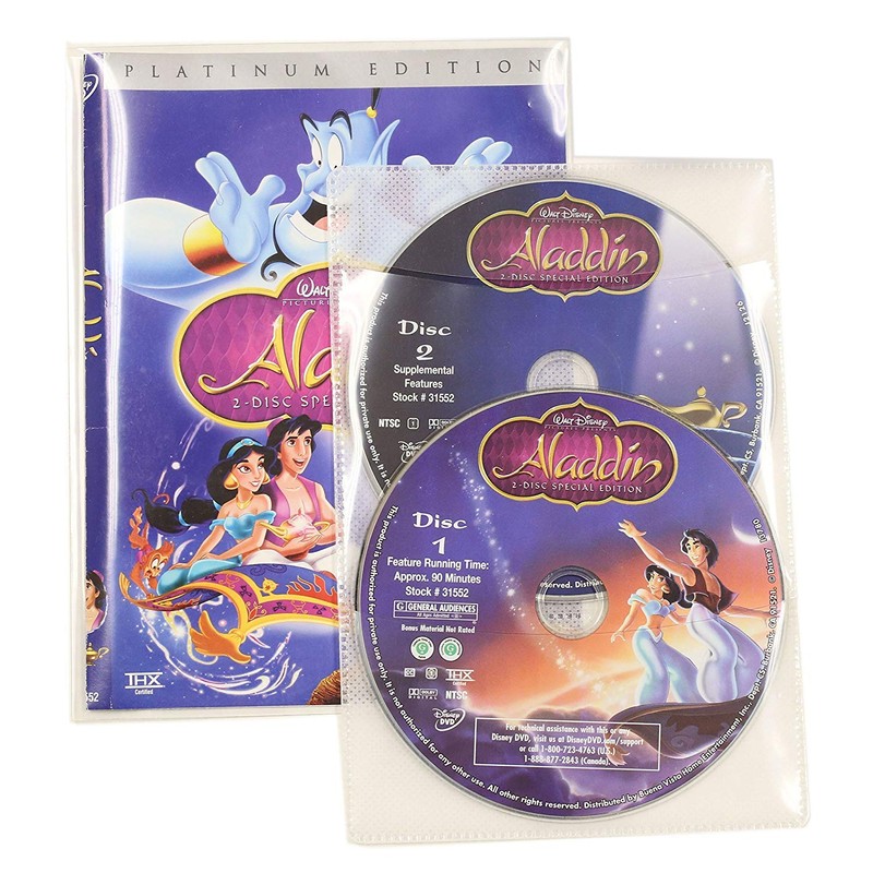 100 Clear CPP Movie Plastic Sleeves + 2 Disc Non-Woven