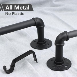 Refrze 2 Pack Curtain Rods for Windows 72 to 144 Inch, Industrial Curtain Rods Wrap Around, Heavy Duty for Bedroom & Outdoor, 72-144", "Black Curtain rod