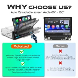 (2025 Motorized) Single Din Apple Carplay Car Stereo with Android Auto - 7 Inch Flip Out Touchscreen Car Radio with Bluetooth| Mirror Link| Backup Camera/USB/AUX Input/AM/FM/Subwoofer/DSP