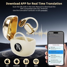 AI Language Translation Earbuds, Bluetooth 5.4 Headphones 144 Languages & Accents, OWS 3-in-1Touch Screen Real-Time Earphones Fit iOS and Android Ideal for Travel Business Learning (gold&Translation)
