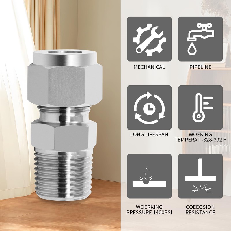 ChillWaves 304 Stainless Steel Compression Tube Fitting, 3/8" OD x