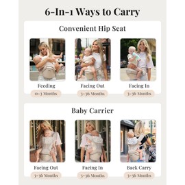 MOMTORY StowNGO Pro Baby Carrier, Safety-Certified 6-in-1 Baby Carrier Newborn to Toddler, Detachable Baby Holder Carrier with Hip Seat, Ergonomic Cozy Baby Body Carrier for 7-50lbs, Khaki