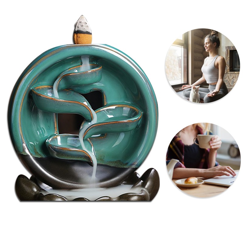 Backflow Incense Burner Waterfall Lotus Base Ceramic Holder Aromatherapy Ornament