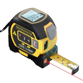 Wemay Telémetro láser 3 en 1, regla de cinta métrica de 5 m, pantalla LCD con retroiluminación, medidor de distancia, dispositivo de medición de edificios, volumen de área, equipo de topografía
