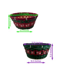 Large Round Unfilled Woven Christmas Bamboo Gift Baskets, Xmas Festive Holiday Colors Decorative, Empty for Organizing Fruits, Snack Candy Storage (Red and Green Rim, 2, Count)