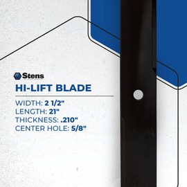 Stens 310-043 Hi-Lift Blade Compatible with/Replacement for Gravely Pro-Turn Mach One mowers 05290000 21" Length, 5/8" Center Hole, 0.210" Thickness, 2 1/2" Width