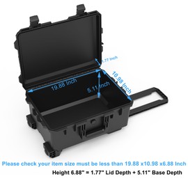 Regetek Waterproof Rolling Hard Case with Customized Foam & Wheels, 22 x 14 x 10 Inch Wheeled Roller Case for Camera, drones, tool, Equipment, Shockproof, IP67, TSA Friendly, Inner 19.8"x 10.9" x 6.8"