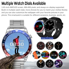 TYBERLEY Smartwatch Men's 1.43 Inch AMOLED Call Bluetooth Fitness Tracker IP68 Waterproof Heart Rate Monitor Sleep Monitor Watch for Android iOS Sports Smartwatch