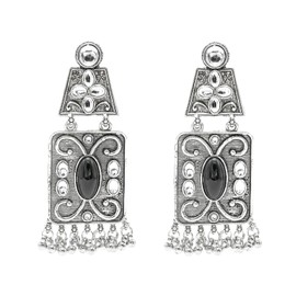 Bodha Traditional Indian Two tone Plated, Drop Small Size Jhumka with Vintage Coin hangings Design Earrings for women (SJE_323_BK)