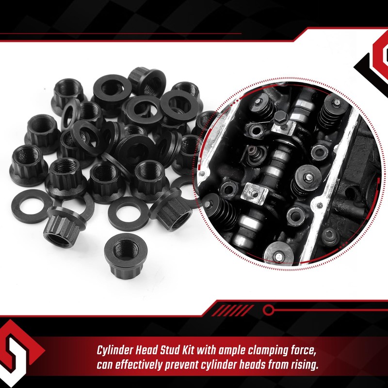 ISINFLASH 12-Point Cylinder Gasket Head Stud Bolt Set Compatible with