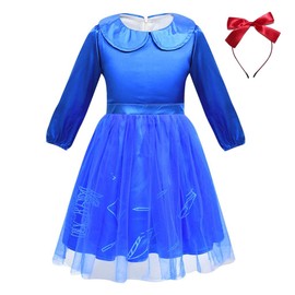 Lito Angels World Book Day Fancy Dress Up Costume Outfit with Red Bowknot Headband for Kids Girls Age 7-8 Years, Blue