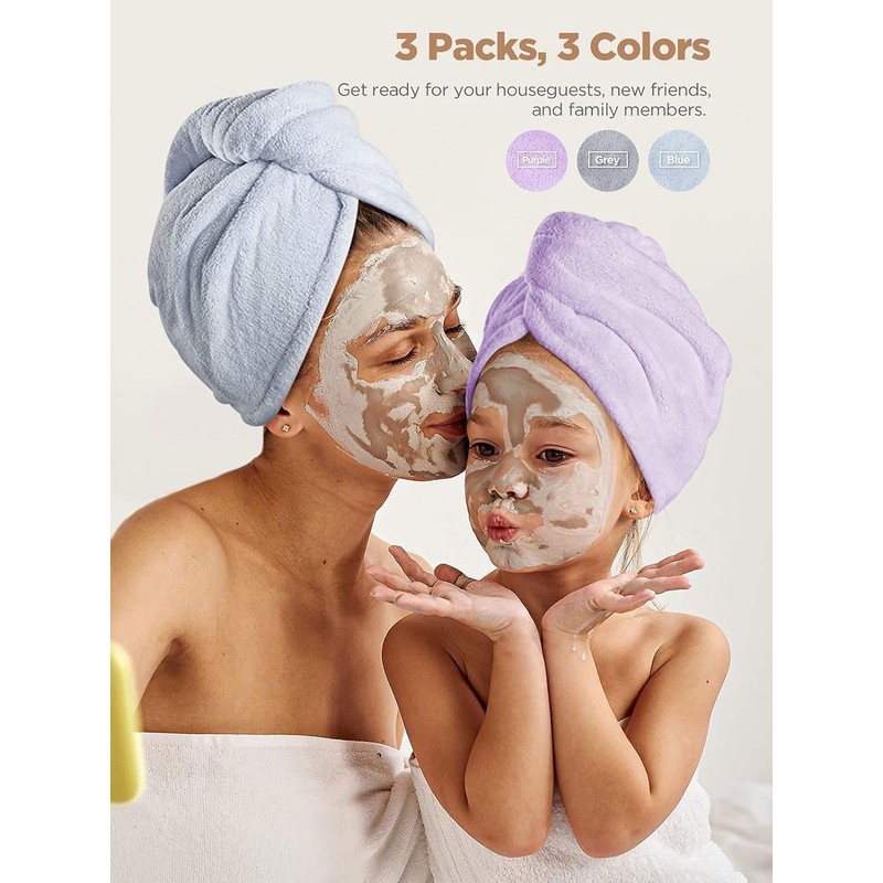 YHIXYUNAZ 3 Pack Quick-Dry Hair Towel Wrap - Super Absorbent
