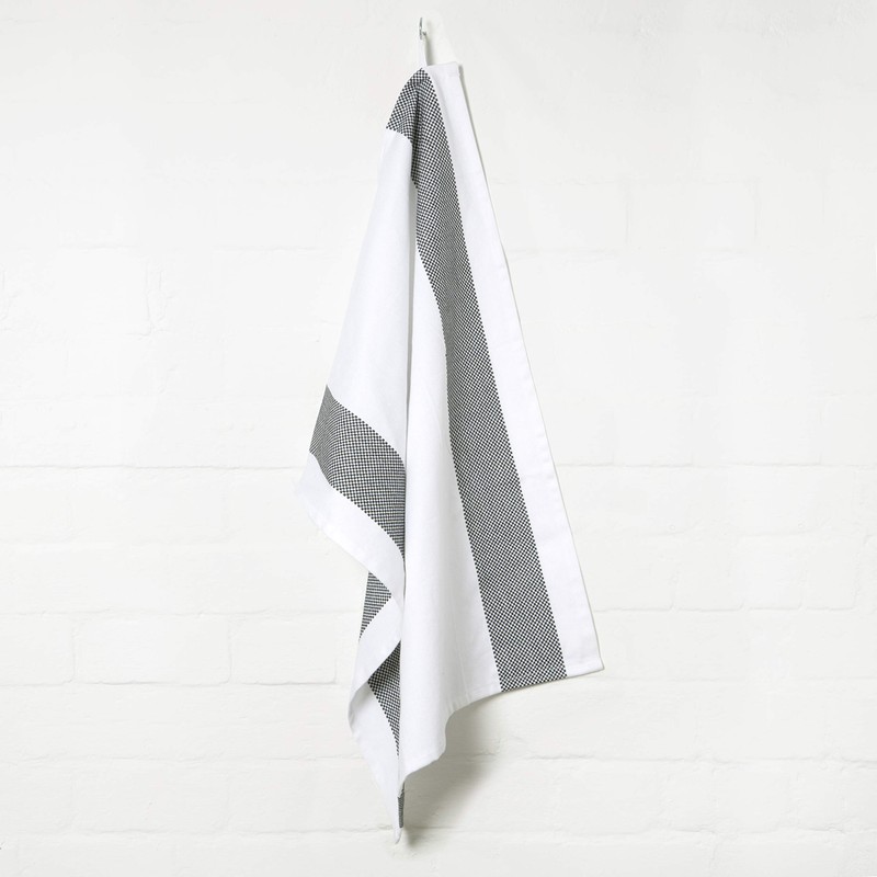 100% Cotton Tea Towel - Black Mini Chequered Pattern, Pack