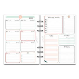 SinnWunder® Premium Calendar Inserts 2024 - Weekly Calendar with 1 Week on 1 Page Plus Notes - Size DIN A5 - 6 Holes - 3 Designs to Choose From