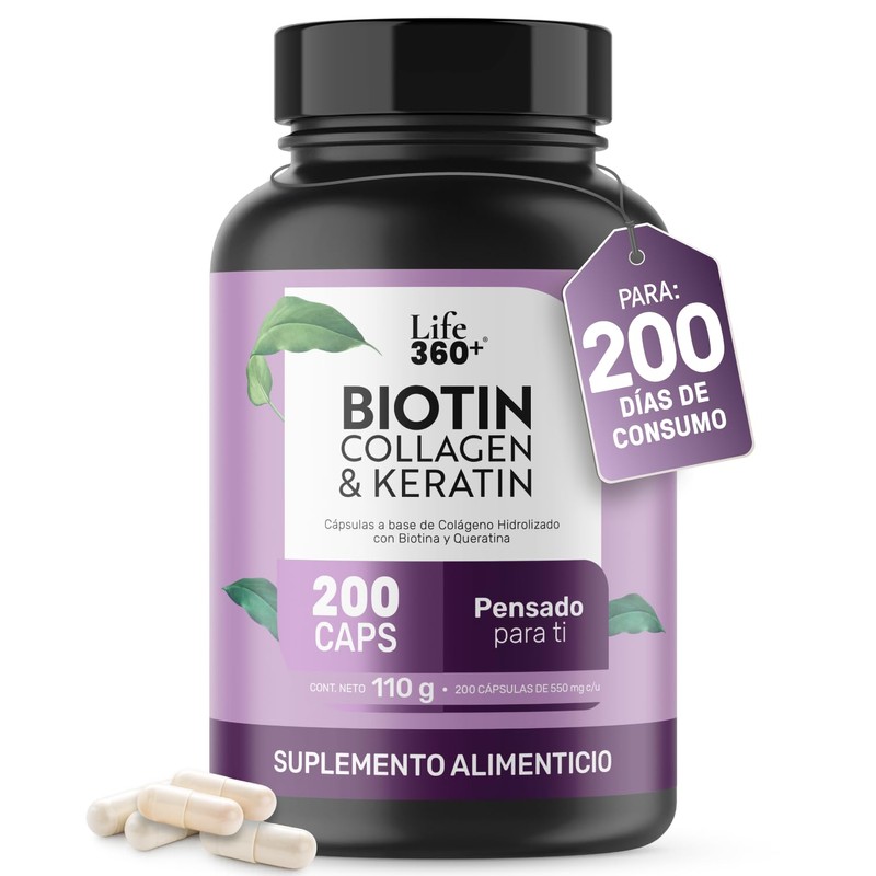 LIFE 360+ Collagen Biotin Keratin | 200 cápsulas | 550