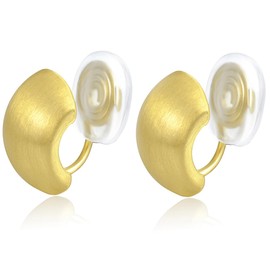 Fxiqini Clip On Earrings Thick Hoop Matte Clip On Earrings Chunky Non Pierced Earring for Women Jewelry Gift Gold Sliver Tone