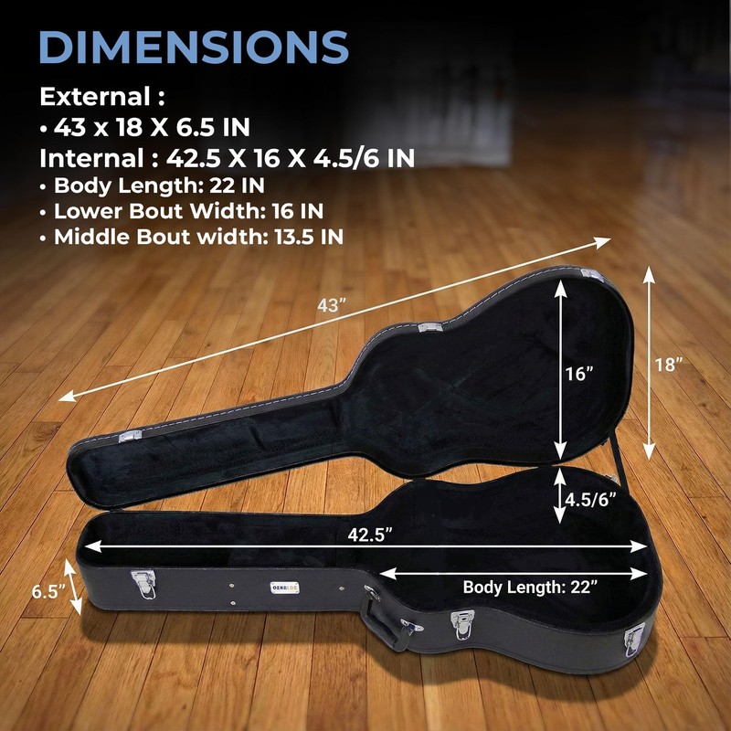 Gearlux Dreadnought Acoustic Guitar Hardshell Case with Accessory Compartment -