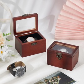 PH PandaHall 2pcs Watch Case Watch Display Box Vintage Style Wood Watch Organizer for Wristwatch Jewellery Display Case with Pillow for Men Women Home Travel Father's Day 2.8x3.9x2.5 Inch