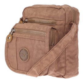 Christian Wippermann Small Women's Handbag Crinkle Nylon Shoulder Bag, brown